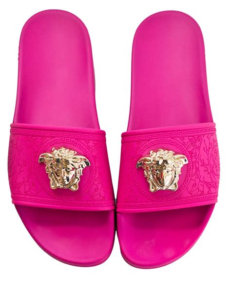 light pink versace slides|hot pink Versace slides.